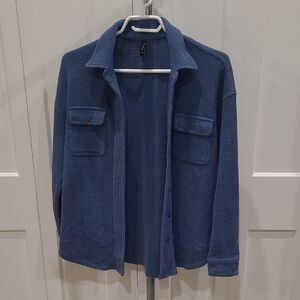Waffle-Knit Button-Down Shirt Jacket - Blue